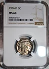 NGC MS-64 1936-D Buffalo Nickel, Blazing, Golden-Toned specimen.