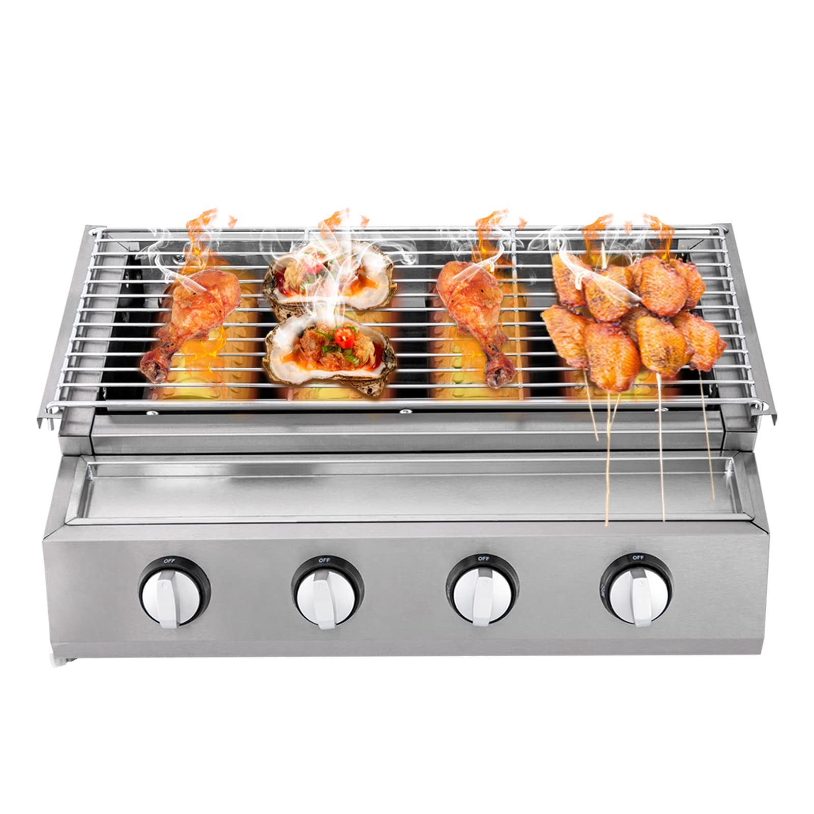 22 Inch 4 Burner Portable Gas Griddle Stainless Steel Tabletop BBQ Camping Grill