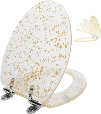 NEW ANGOL SHIOLD ELONGATED GOLD FOIL SOFT ACRYLIC EASY CLEANING TOILET SEAT 19''