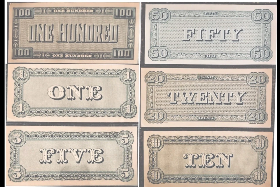 Lot of Six Confederate States of America Bills $1, $5, $10, $20, $50, & $100 - Image 2 of 4