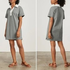 EVERLANE Organic Cotton Short Sleeve Polo Dress Fog Green Medium M
