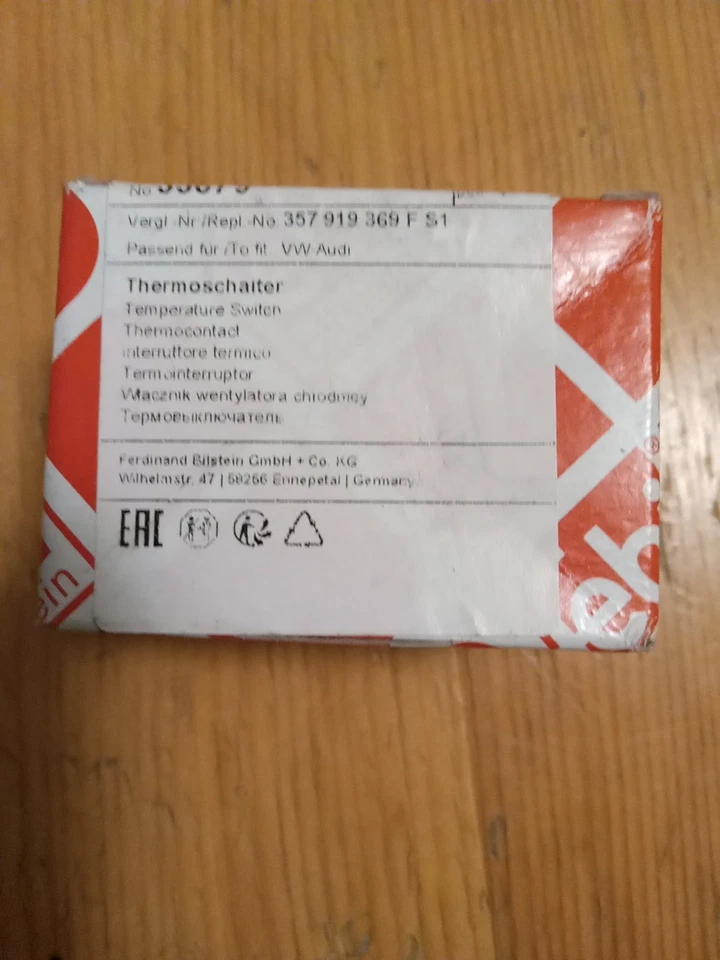 Переключатель температуры воды вентилятора охлаждения двигателя Febi 33879 модели Audi Volkswagen 93-05 - Изображение 2 из 2