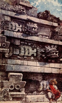 Ancient Pyramid Wall & Man, c1935, Teotihuacán, Edo. de México, Architecture