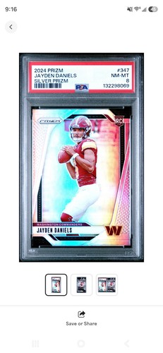 2024 Panini Prizm Rookies Jayden Daniels #347 Silver Prizm RC Commanders PSA 8