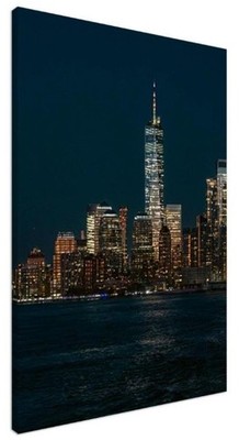 City Skyline Canvas Wall Art at Night   Modern Urban Wall Decor  Large Cityscape