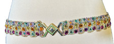 Vintage Handmade Women  s Braided Multi Colored Gemstone Belt 31 inches OOAK