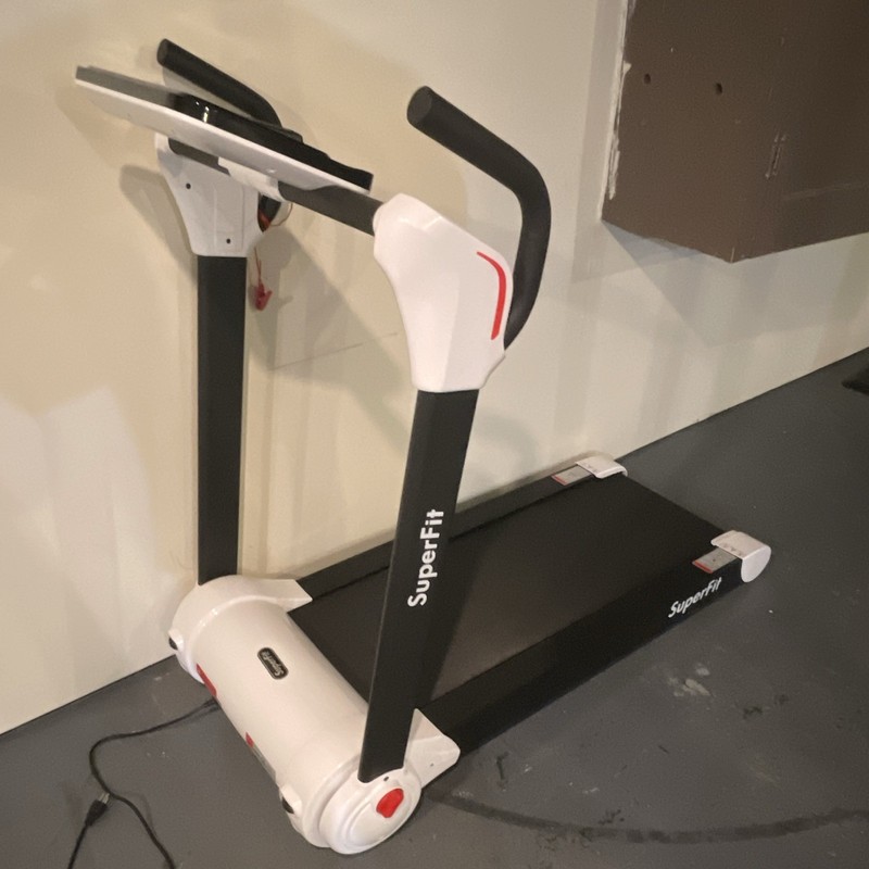 SuperFit Electric Folding Compact Treadmill w/ Safety Key, White/Black