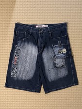 FUBU Jeans Y2K Denim Baggy Jean Shorts Men  s Size 40 Dark Wash Faded Embroidered