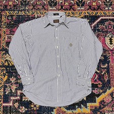 Chaps Ralph Lauren Shirt Mens Striped Blue Whi Block Button Down Size 16.5 34/35