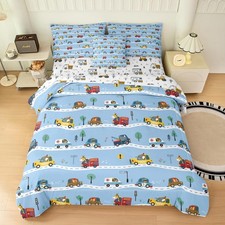 6pc Construction Comforter Set for Boys,Twin Size Tractor Bedding Sets for Te...