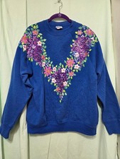 Vintage 90s Hand Painted Puff Paint Grapes Sweatshirt Womens L Made USA Art