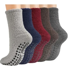 Fuzzy Socks Men with Grips, Winter Fluffy Slipper Socks Hospital Cozy Warm No...