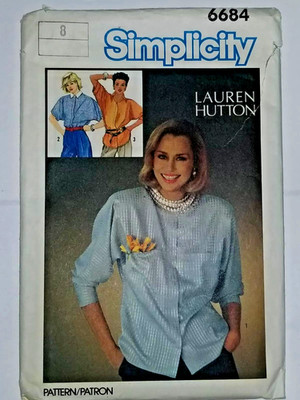 Simplicity 6684 Blouse Top Sewing Pattern Ladies 8 Lauren Hutton Fly Front UC
