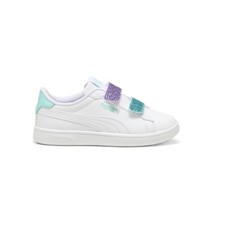 PUMA Smash 3.0 Leather Glitter Slip On Toddler Girls Purple, White Sneakers Cas