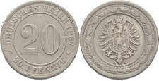 Deutsches Reich 20 Pfennig 1887 A     6 g Original M&uuml;nze #DAL127