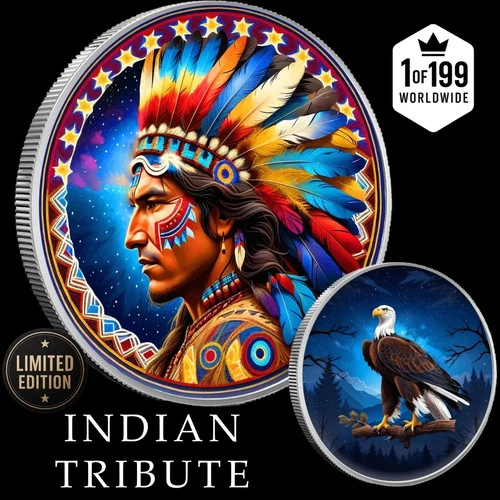 Intaglio 1 oz .999 Silver Round Colorized INDIAN TRIBUTE Limited Edition