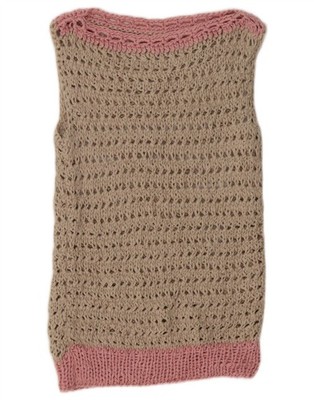 Vintage Damen Häkel Trägertop Tanktop UK 10 Small Beige Colourblock DF10