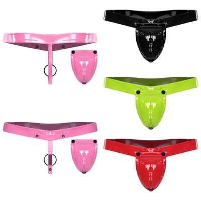 Herren Lackleder G-string Wetlook Slip T-back Tanga Mit O-rings Briefs Unterhose