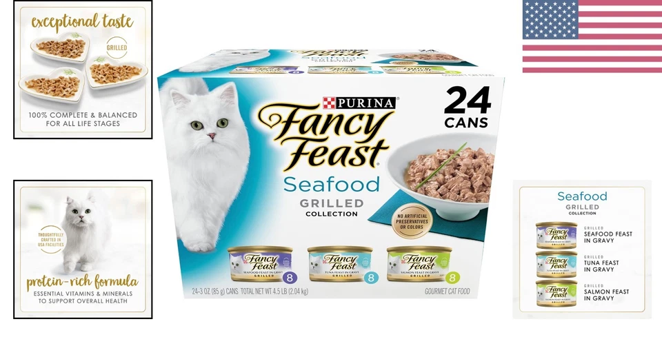 Grilled Seafood Wet Cat Food Variety Pack - 24 x 3 oz. Cans for All Cats - Image 2 of 4
