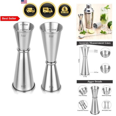 2 Pack Jigger for Bartending, 2 OZ 1 OZ Double Shot Cocktail Measure Jiggers,...