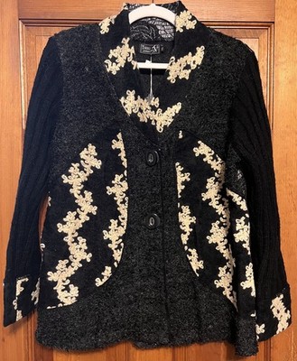 Tivoli Of Ireland NWT Black & Ivory Mixed Fabric Sweater Womens XL