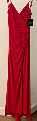 Mac Duggal Style 26695 Red Rhinestone Strap Ruched Jersey Evening Gown Dress