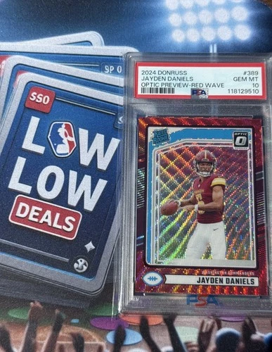 2024 JAYDEN DANIELS PANINI DONRUSS OPTIC PREVIEW-RED WAVE #389 ROOKIE RC PSA 10