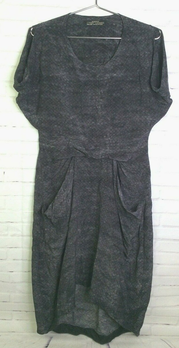 all saints grey silk dress ALLSAINTS Alexia Dress in Metallic Silver
