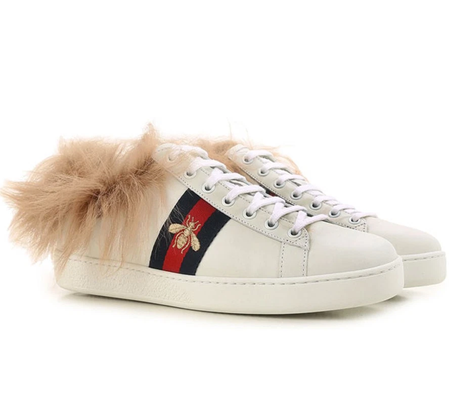 Baskets homme Gucci Z7269 fourrure blanche « laine » as brodé abeille taille G11