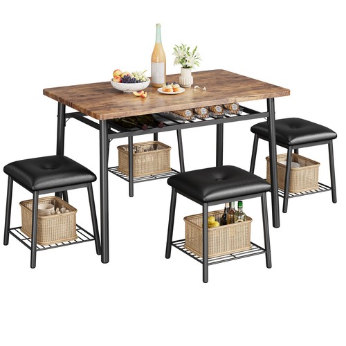 5-Piece Dining Table Set w/ 4 Upholstered Stools for Dining Room Small Space - Picture 8 of 9