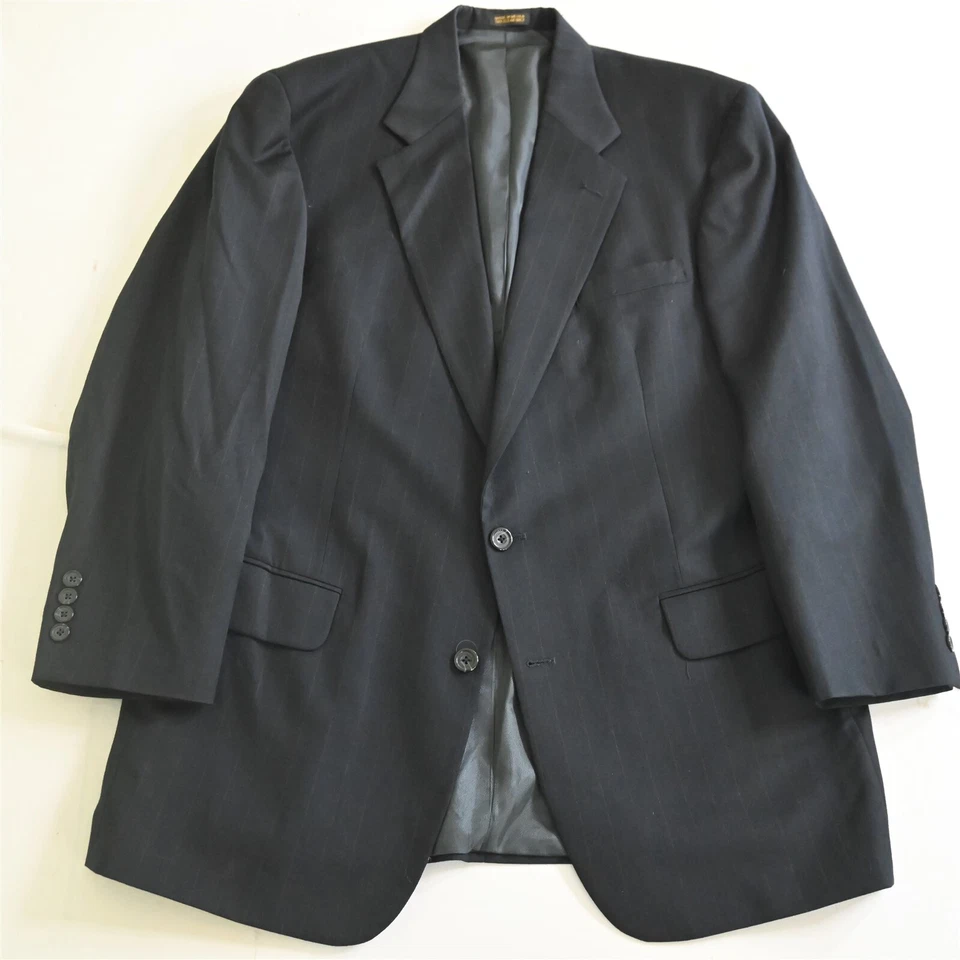 Traje De Colección Oscar de la Renta 43L 44L 38x32 Azul Marino Rayas 100% Lana Para Hombre Foto 2 de 4