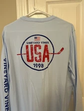 Vineyard Vines Men's USA Hockey Whale Long Sleeve Blue Medium T Shirt  NWT