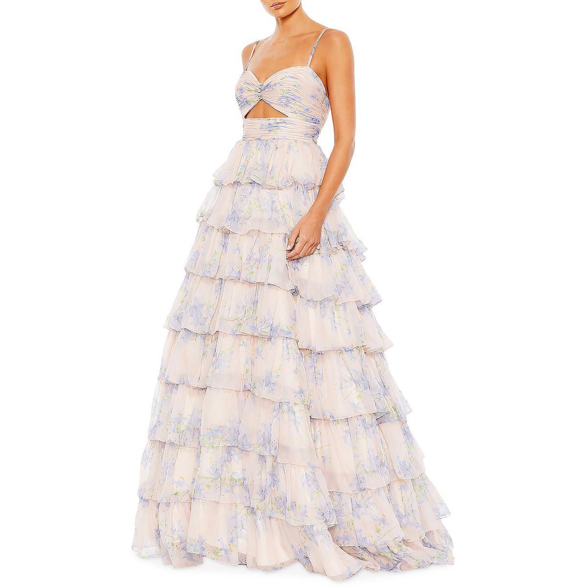 Женское розовое многоярусное шифоновое вечернее платье Mac Duggal 14 BHFO 2234