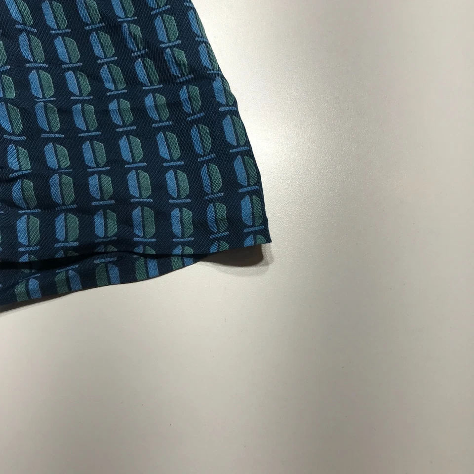 Tory Burch Blue Geometric Pattern Pleated Hem A-Line Wool Silk Blend Size 4 - Image 3 of 4