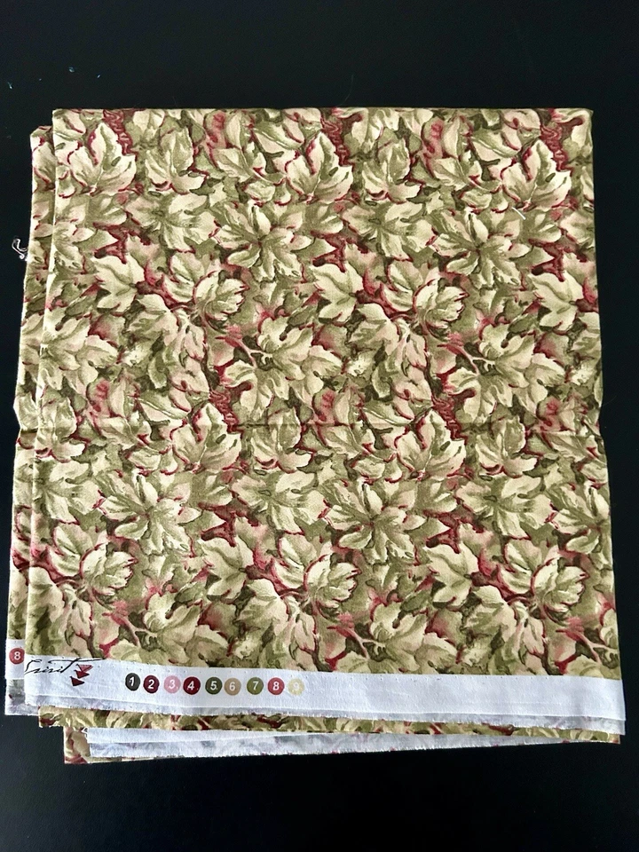 Le Chateau Nancy Original For Free Spirit Leaf Fabric Red Green 78" x 44" - Image 2 of 3