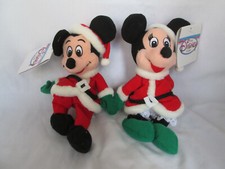 Disney Store Mickey  Minnie Mouse Santa Mini Bean Bags Plush 8" New Set of 2