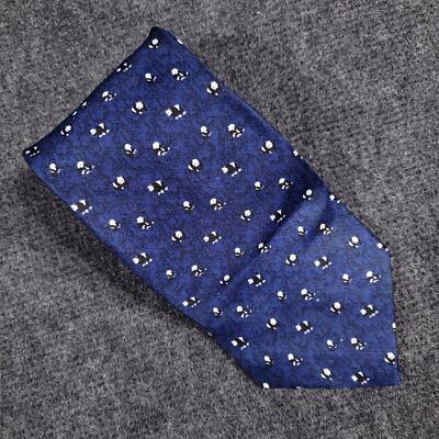 Kai Long Tie 100% Silk Blue Panda Motif Print Men's Handmade 56L 3.75W