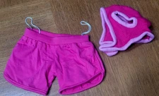 PINK Doll, Bear, Pet Cothing; Knit HAT & Short PANTS;2 Pieces; Ear & Tail Holes