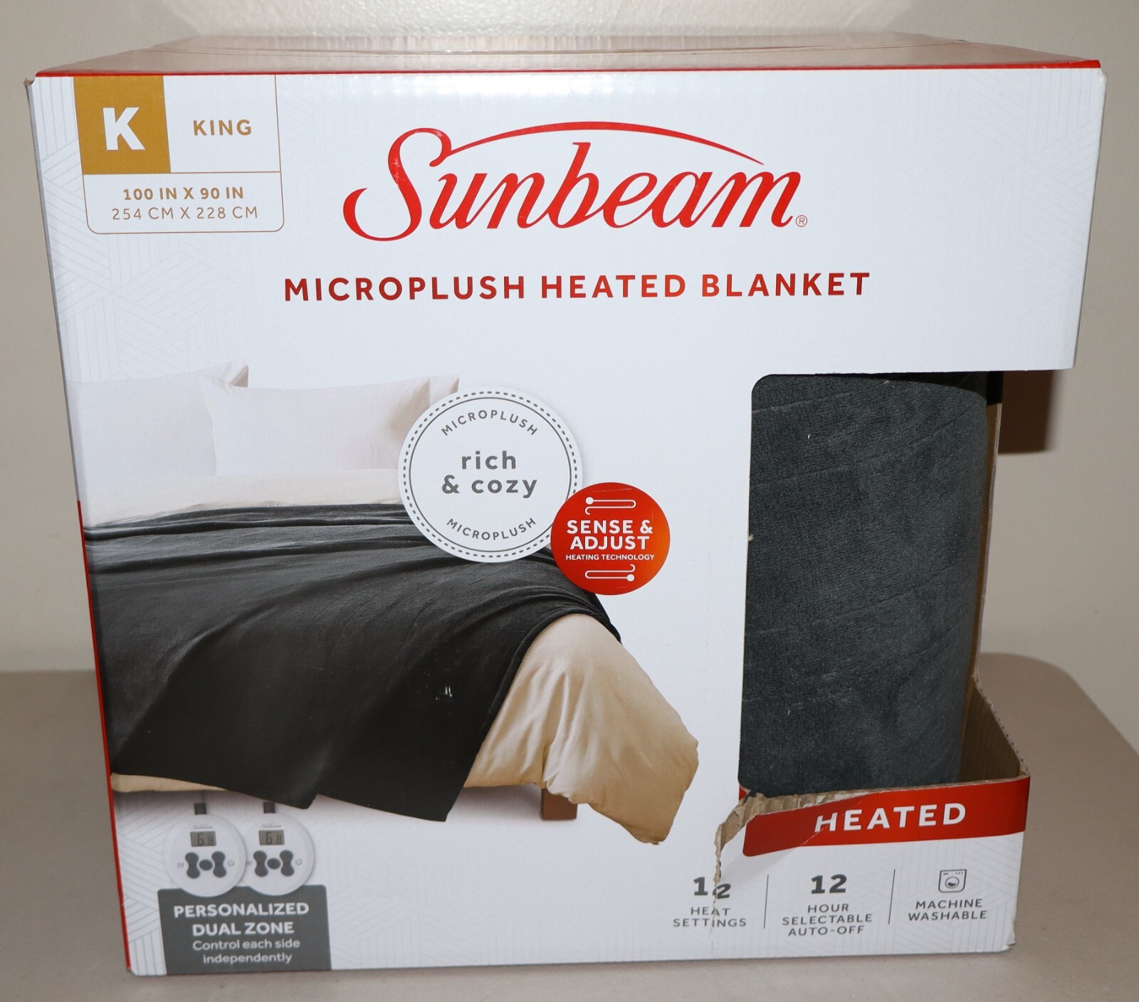 Sunbeam King Size Electric Microplush Heated Blanket Dual Digital Control Grey