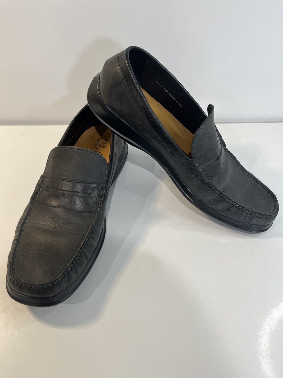 SAOLA Mocassini da uomo Cole Haan taglia 13M slip on suola in pelle penny nero C08035 carriera