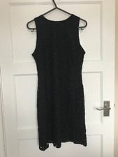 Ladies Black Lace Button Back Sleeveless Shift Floral Dress UK 10 Knee Length