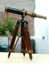 Nautical Antique Brass Spyglass Working Telescope Wooden Tripod Marine Scope