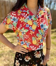 Handmade Aloha Hawaiian shirt Small  Vintage Japanese Kimono Button Down 80s