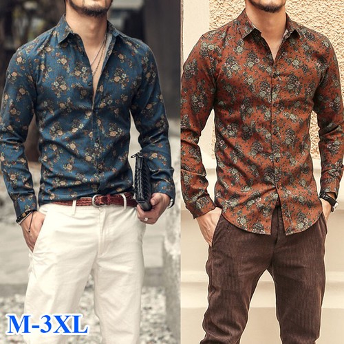 Mens Floral Vintage Shirts Long Sleeve 