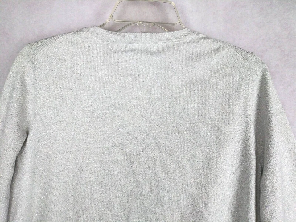 Charter Club Cardigan Sweater Womens L Silver Grey Metallic Stripe Textured - Image 4 of 4