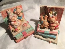 PAIR OF BOOKENDS TEDDY BABIES BEAR FIGURINE (c)95 W.U. / J.C. COLLECTIBLE