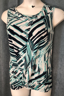Sami & Jo Sleeveless Top Size 1X Black Blue White Abstract Print Twist Front
