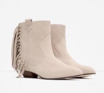 Zara Fringe Cream Suede Ankle Boots EU39 US8 ‘Display Shoes’