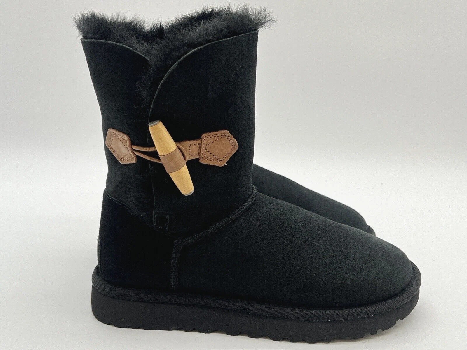 Stivali donna UGG KEELY ALLA CAVIGLIA PELLICCIA nuovi taglia 5 in camoscio nero *