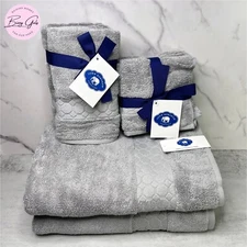 John Robshaw 8 PC Gray Grey 2 Bath 2 Hand 4 Washcloths Towels Set 100% Cotton